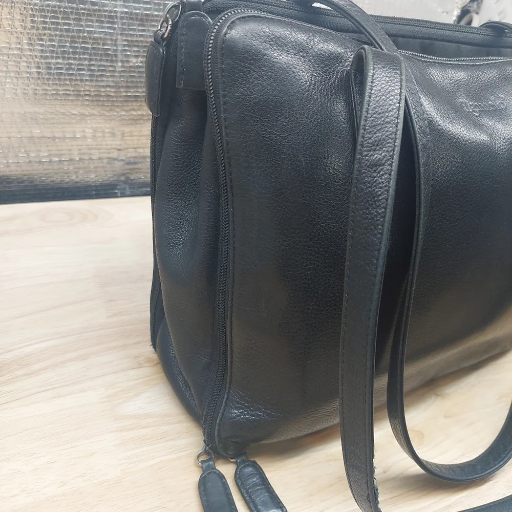 Tignanello Black Pebbled Leather Double Strap Hand Bag Shoulder bag vintage Flaw - Picture 3 of 14